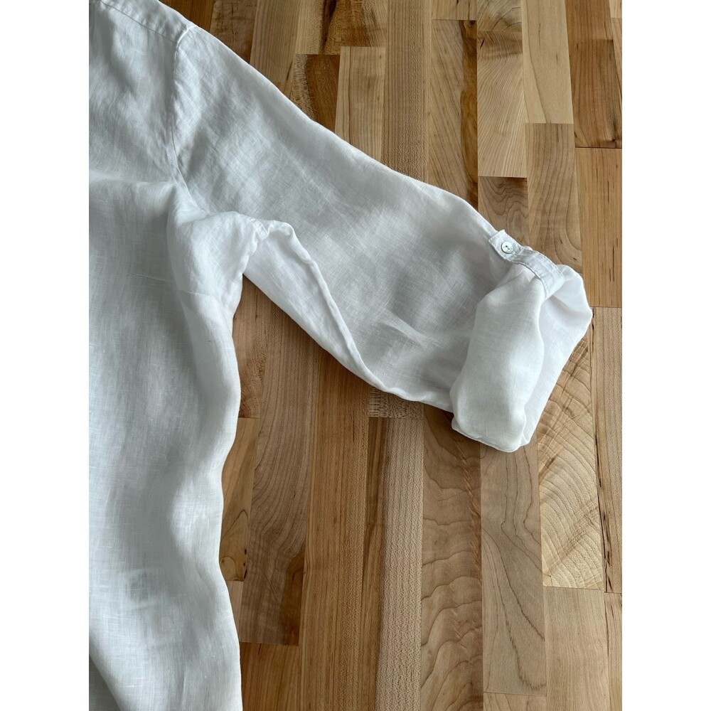 Tahari 100% Linen Long Sleeve Roll Tab Tunic Blouse Lagenlook Crisp White 1X - Picture 5 of 10